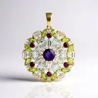 Cavill - Zilveren hanger 925 sterling verguld - Braziliaanse amethist 0,77 ct rond - Topaas, peridoot, zirkonia - Elegante Essence hanger