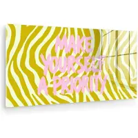 MuchoWow Glasschilderij 80x40 cm - Schilderij acrylglas - Zebraprint - Priority - Roze - Foto op glas - Muurdecoratie woonkamer - Wanddecoratie slaapkamer - Schilderijen