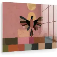 MuchoWow Glasschilderij 40x30 cm - Schilderij acrylglas - Illustratie - Vogel - Vlakken - Kleurrijk - Foto op glas - Muurdecoratie woonkamer - Wanddecoratie slaapkamer - Schilderijen