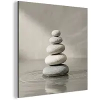 MuchoWow Aluminium schilderij 20x20 cm - Wanddecoratie metaal - Stenen - Water - Grijs - Metalen muurdecoratie woonkamer - Decoratie industrieel - Foto op dibond - Industriële accessoires slaapkamer
