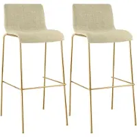 CLP Hover Barkrukken Set van 2 - Stapelbaar - Goudkleurig Onderstel - 150 kg - Stof - creme/goud
