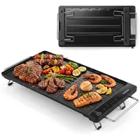 Costway 1300W elektrische bakplaat, teppanyaki grill met afneembaar touchscreen, temperatuurregeling en antiaanbaklaag, plancha elektrische grill met vetopvangbak voor gezinnen, zwart