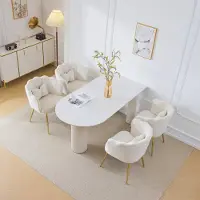 Sweiko Een set van 4-moderne Fluwelen Woonkamer Stoelen, Badkamerstoelen, Bloemblaadjes rug kussens, vergulde metalen poten, en slaapkamer eetkamer vlinder kussens, Beige (geen tafel)
