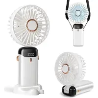 Snq Draagbare handventilator - LED-display - 90° inklapbaar - 5 windsnelheden - 3-in-1 functie: handventilator - nekventilator en tafelventilator - Wit - Afmetingen 20 x 6 x 10 cm