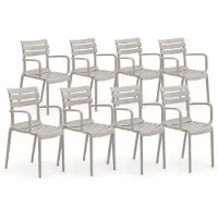DS4U - Zayn tuinstoel - Set van 8 - Beige - Kunststof - Stapelbaar - Met armleuning