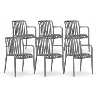 DS4U - Max tuinstoel - Set van 6 - Grijs - Kunststof - Met armleuning