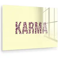 MuchoWow Glasschilderij 30x20 cm - Schilderij acrylglas - Karma - Luipaardprint - Geel - Foto op glas - Muurdecoratie woonkamer - Wanddecoratie slaapkamer - Schilderijen