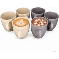 MamboCat Set van 6 BIKO-koffiemokken, conisch, 600 ml, elk 3x in de kleuren vanille en grijs, van keramiek – 12157