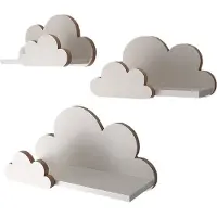 Moliland Wolkenrek voor babykamer, set van 3 stuks, wandrek voor kinderkamer in wit, rek wolk van hout in Scandinavische stijl, zwevende plank, wanddecoratie met bevestigingsset
