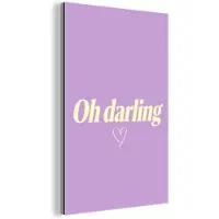 MuchoWow Aluminium schilderij 20x30 cm - Wanddecoratie metaal - Oh darling - Hart - Paars - Metalen muurdecoratie woonkamer - Decoratie industrieel - Foto op dibond - Industriële accessoires slaapkamer