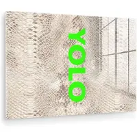 MuchoWow Glasschilderij 180x120 cm - Schilderij acrylglas - YOLO - Groen - Neon - Slangenprnt - Foto op glas - Muurdecoratie woonkamer - Wanddecoratie slaapkamer - Schilderijen