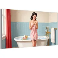 MuchoWow Aluminium schilderij 120x60 cm - Wanddecoratie metaal - Badkamer - Vrouw - Roze - Metalen muurdecoratie woonkamer - Decoratie industrieel - Foto op dibond - Industriële accessoires slaapkamer