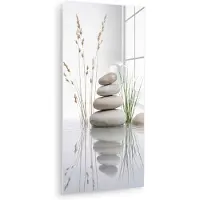 MuchoWow Glasschilderij 80x160 cm - Schilderij acrylglas - Stenen - Sereen - Grijs - Foto op glas - Muurdecoratie woonkamer - Wanddecoratie slaapkamer - Schilderijen