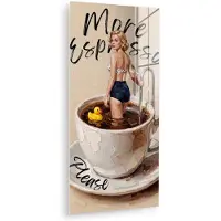 MuchoWow Glasschilderij 40x80 cm - Schilderij acrylglas - More espresso - Koffie - Eend - Foto op glas - Muurdecoratie woonkamer - Wanddecoratie slaapkamer - Schilderijen