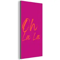 MuchoWow Aluminium schilderij 20x40 cm - Wanddecoratie metaal - Oh la la - Oranje - Roze - Metalen muurdecoratie woonkamer - Decoratie industrieel - Foto op dibond - Industriële accessoires slaapkamer