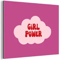 MuchoWow Aluminium schilderij 160x120 cm - Wanddecoratie metaal - Girl power - Wolk - Roze - Metalen muurdecoratie woonkamer - Decoratie industrieel - Foto op dibond - Industriële accessoires slaapkamer