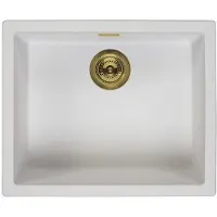 Pure.Sink Witte Spoelbak 50x40 cm Onderbouw, Opbouw en Vlakinbouw met Gouden Plug 1208970532