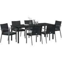 vidaXL Tuin Eettafel Set 7 st Zwart en Grijs PE Riet