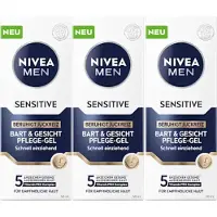 Nivea MEN Sensitive Hydraterende Dagcrème baard Gezicht gel- Moisturizer - 24H Hydratatie - Moisturizer - Gezichtsgel Mannen -voordeelverpakking 3x75 ml