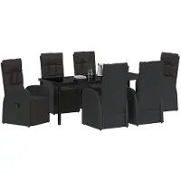 vidaXL Tuin Eettafel Set 7 st Zwart poly rattan