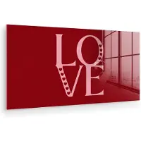 MuchoWow Glasschilderij 160x80 cm - Schilderij acrylglas - Love - Rood - Hatjes - Foto op glas - Muurdecoratie woonkamer - Wanddecoratie slaapkamer - Schilderijen