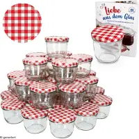 MamboCat Set van 100 potten 230 ml jampot inmaakpot Naar 82 rood geruit deksel incl. Diamant-Zucker Gelierzauber receptenboekje