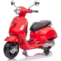 Sun baby Vespa Elektrische Kinderscooter, kindermotorfiets met plastic wielen en stoel, MP3-speler, USD MicroSD AUX-aansluiting (Rood - zonder kistje)