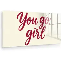 MuchoWow Glasschilderij 80x40 cm - Schilderij acrylglas - you go girl - Rood - Wit - Foto op glas - Muurdecoratie woonkamer - Wanddecoratie slaapkamer - Schilderijen