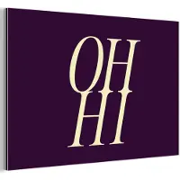 MuchoWow Aluminium schilderij 60x40 cm - Wanddecoratie metaal - Oh hi - Paars - Minimalistisch - Metalen muurdecoratie woonkamer - Decoratie industrieel - Foto op dibond - Industriële accessoires slaapkamer