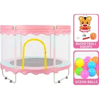 FOXSPORT Trampoline voor kinderen - Met gevoerde veiligheidshoes - Afsluitbaar veiligheidsnet -Speelgoed voor indoor en outdoor - Ronde - Tot 100kg - 150cm - Roze