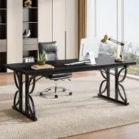 Tribesigns Bureau - Groot Computerbureau met stevig metalen frame - Bureau met stevig metalen frame voor Studeerkamer, Schrijftafel, Werkplek - 180 x 80 x 75 cm - zwart