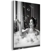 MuchoWow Aluminium schilderij 60x80 cm - Wanddecoratie metaal - Bad - Bubbels - Zwart - Wit - Metalen muurdecoratie woonkamer - Decoratie industrieel - Foto op dibond - Industriële accessoires slaapkamer