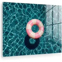 MuchoWow Glasschilderij 40x30 cm - Schilderij acrylglas - Drijvend - Zwemband - Water - Foto op glas - Muurdecoratie woonkamer - Wanddecoratie slaapkamer - Schilderijen