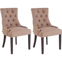 CLP Set van 2 eetkamerstoelen Aberdeen, bekleed met stof, met een frame van rubberhout, kleur taupe, frame in antiek design
