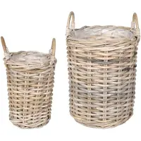 vidaXL Planter Mand met opslag 2 st Natuurlijk grijs Kubu Rattan