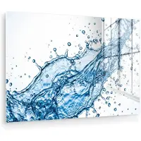 MuchoWow Glasschilderij 90x60 cm - Schilderij acrylglas - Spash - Water - Blauw - Foto op glas - Muurdecoratie woonkamer - Wanddecoratie slaapkamer - Schilderijen