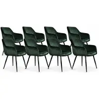 DS4U - Gaby eetkamerstoel - Set van 8 - Groen - Velvet - Met armleuning
