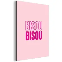 MuchoWow Aluminium schilderij 60x80 cm - Wanddecoratie metaal - Bisou - Roze - Minimalistisch - Metalen muurdecoratie woonkamer - Decoratie industrieel - Foto op dibond - Industriële accessoires slaapkamer