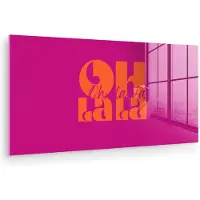 MuchoWow Glasschilderij 160x80 cm - Schilderij acrylglas - Oh la la - Roze - Oranje - Gestapelde letters - Foto op glas - Muurdecoratie woonkamer - Wanddecoratie slaapkamer - Schilderijen