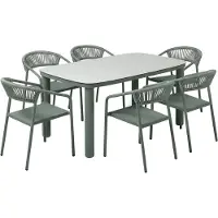 Oviala - Aluminium tuintafel 150x90 cm en 6 Textilene Groen stoelen - Nocera