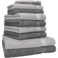 Famanu - 10 Stuks Handdoekenset PREMIUM 100% katoen 2 badhanddoeken 4 handdoeken 2 gastendoekjes 2 washandjes, kleur antracietgrijs & zilvergrijsc