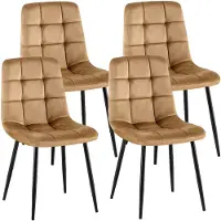 CLP Antibes Set van 4 Eetkamerstoelen - Zonder armleuning - Metaal frame - Velvet - Fluweel/taupe