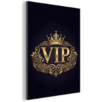 MuchoWow Aluminium schilderij 120x160 cm - Wanddecoratie metaal - VIP - Kroon - Goud - Metalen muurdecoratie woonkamer - Decoratie industrieel - Foto op dibond - Industriële accessoires slaapkamer