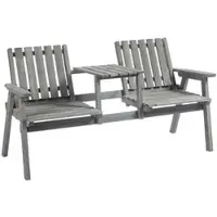 MODFU - Tuinbank Met Middentafel En Parasolopening - Achterover Hellende Zitting - Voor Terras En Tuin - Hout - Grijs - 152 X 70 X 83 Cm