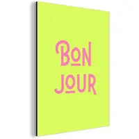 MuchoWow Aluminium schilderij 90x120 cm - Wanddecoratie metaal - Groen - Roze bonjour - art-deco - Metalen muurdecoratie woonkamer - Decoratie industrieel - Foto op dibond - Industriële accessoires slaapkamer