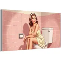 MuchoWow Aluminium schilderij 40x20 cm - Wanddecoratie metaal - Roze - Retro - Vrouw - Metalen muurdecoratie woonkamer - Decoratie industrieel - Foto op dibond - Industriële accessoires slaapkamer