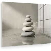 MuchoWow Glasschilderij 160x120 cm - Schilderij acrylglas - Stenen - Water - Grijs - Foto op glas - Muurdecoratie woonkamer - Wanddecoratie slaapkamer - Schilderijen