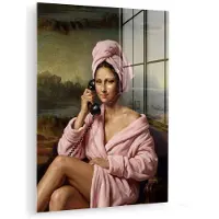 MuchoWow Glasschilderij 120x160 cm - Schilderij acrylglas - Mona - Klassiek - Roze - Foto op glas - Muurdecoratie woonkamer - Wanddecoratie slaapkamer - Schilderijen