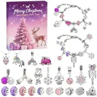 OEM Adventskalender voor kinderen, met knutselmateriaal voor meisjes, 24 dagen, inclusief materialen om zelf armbanden en kettingen te maken, 20 haakjes, cadeau voor kinderen van 4-12 jaar