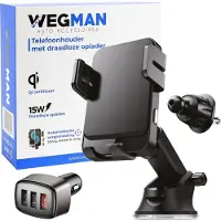 Wegman Telefoonhouder met QI Draadloze Oplader Auto (15W autolader) - Ventilatierooster, Raam,
